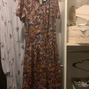 LuLaRoe Purple and Orange Floral Midi Dress